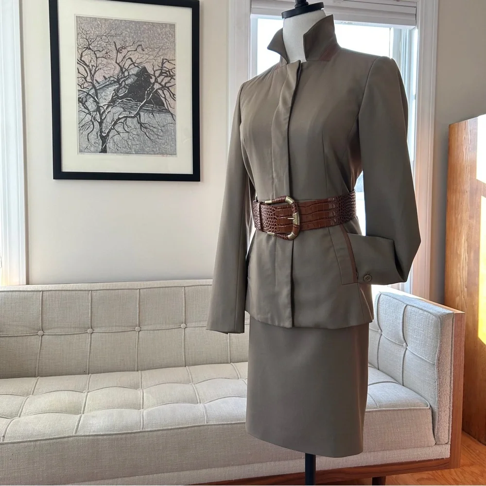 Elie Tahari Wool Suit with Leather Trim - Picture 1 of 14